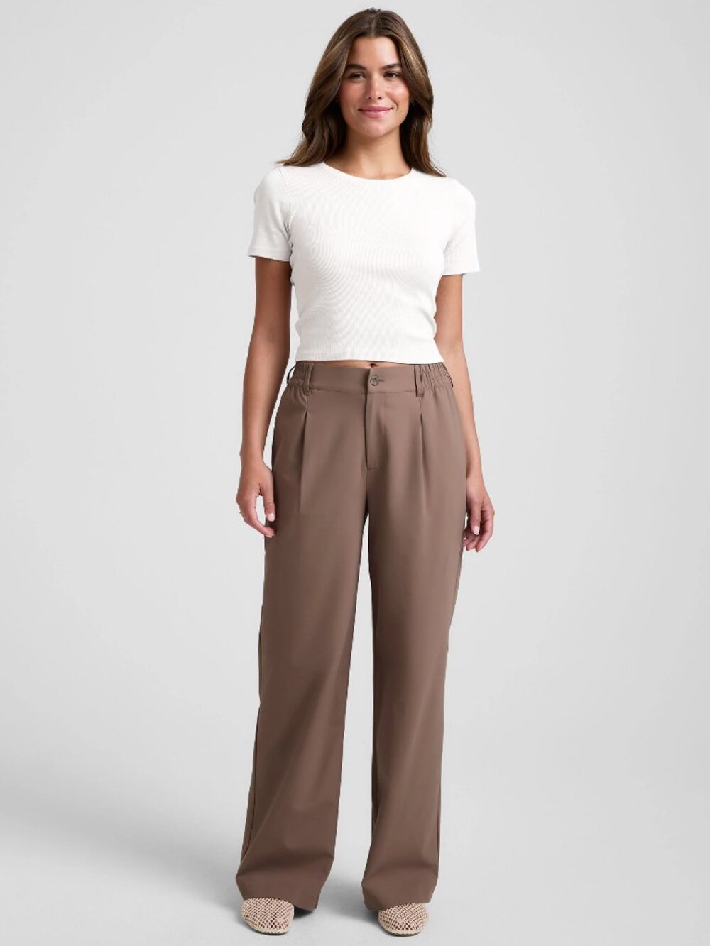 Beyond Yoga Status Wide Leg Trouser 31" in Khaki